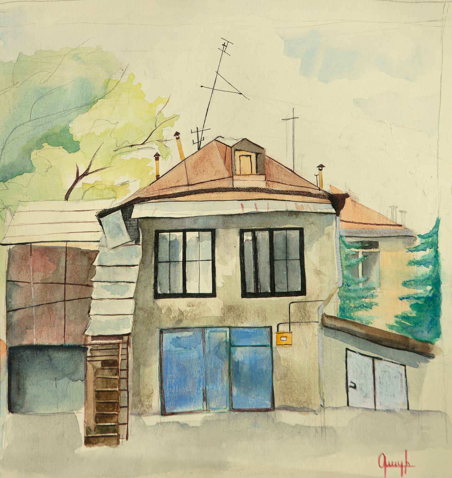 ''Yard'', Size-30x33, Medium- paper, mixed technique, 2021